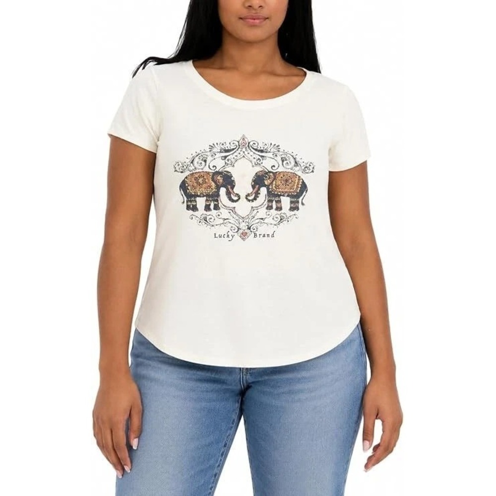 Lucky Brand Women's Short Sleeve Graphic Tee, Cream, Small, NWOT